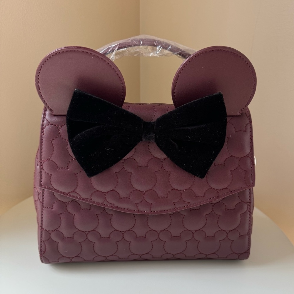 Loungelfy Disney Minnie Mouse Quilted Crossbody Purse with Ears and Bow
